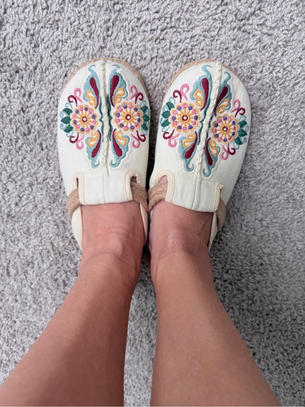 Embroidered Cream Slip-On Women's Mules - Picture 2 of 3